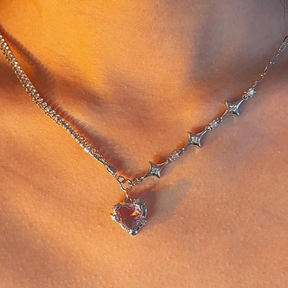 Obelix Heart starburst silver necklace