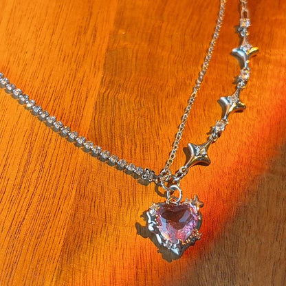 Obelix Heart starburst silver necklace