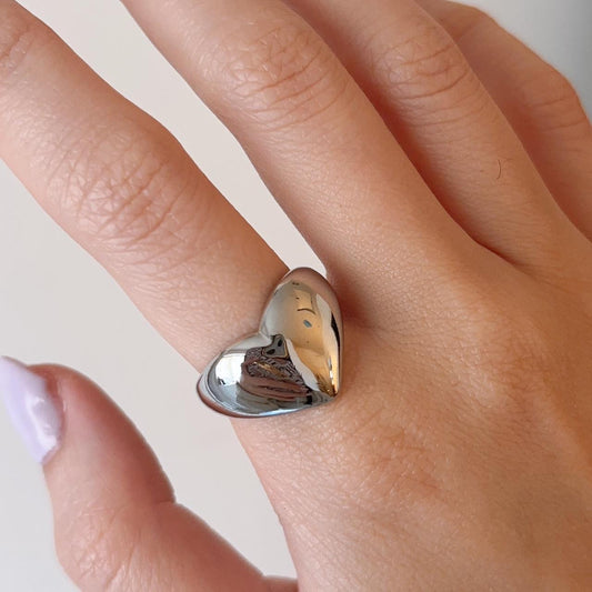 Love Heart chunky silver open ring