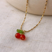 Summer Cherry Pendant Gold Necklace