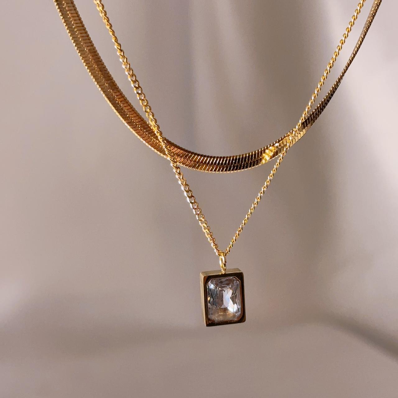 Eliza Clear Gem Double Layer Gold Necklace