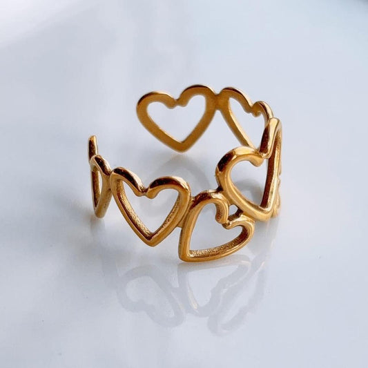 Emilia gold hollow hearts open ring