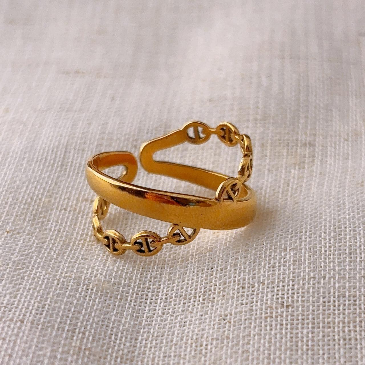 Despina Gold Buckle Double Cross Ring