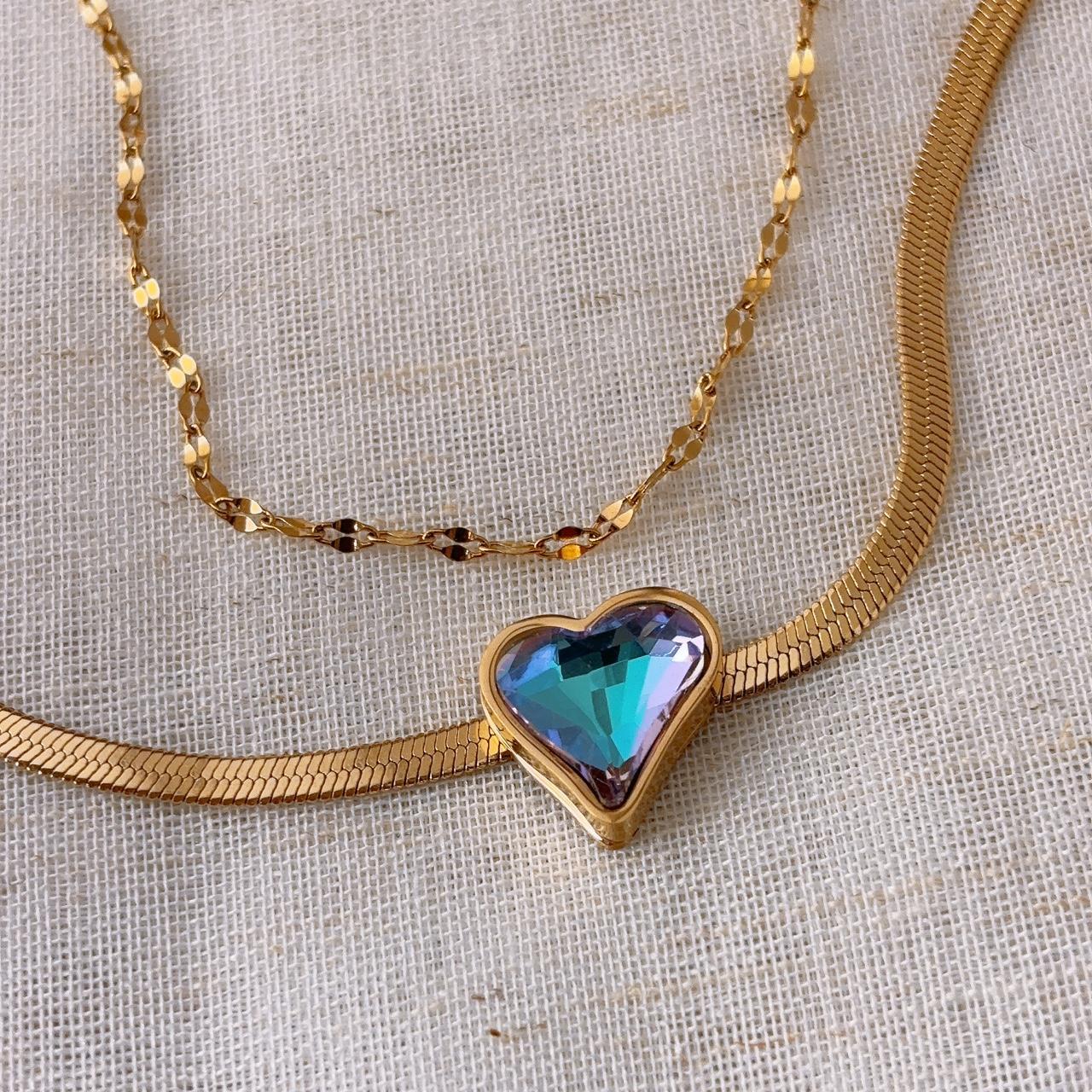 Galaxy Heart Gold Double Chain Necklace