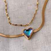 Galaxy Heart Gold Double Chain Necklace