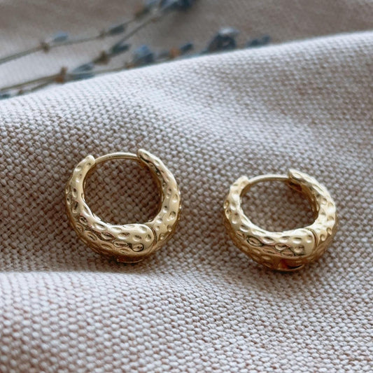 Small hammered gold hoop earrings