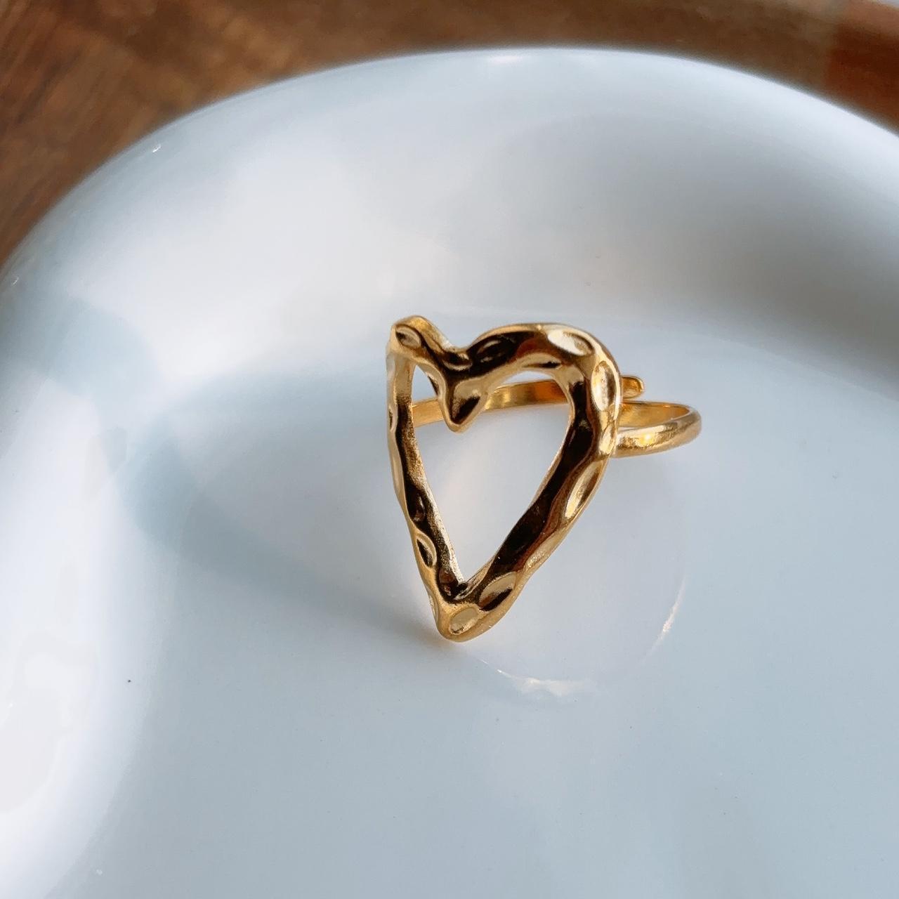 A place in my heart gold textured hollow heart ring