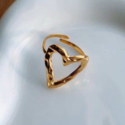 A place in my heart gold textured hollow heart ring