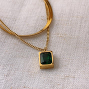 Eliza Emerald Gem Double Layer Gold Necklace