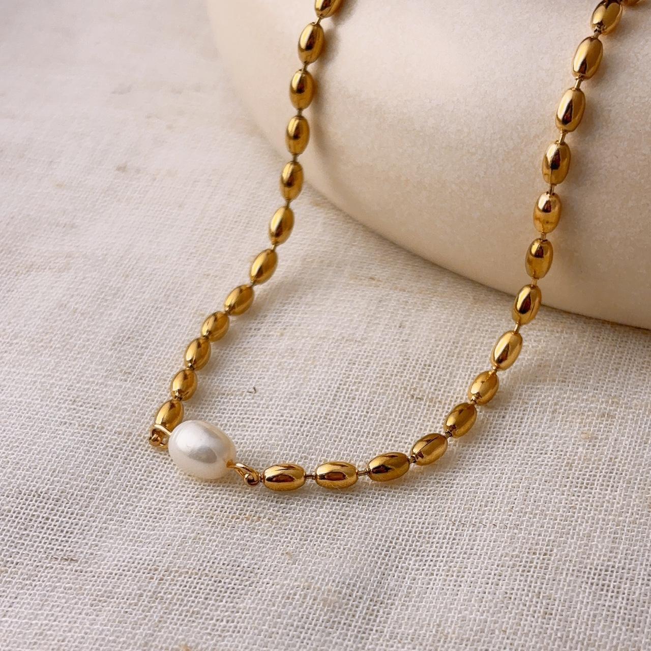 Harriet Pearl Gold Beaded Chain Necklace
