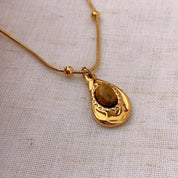 Tiger Stone Avocado Gold Pendant Necklace