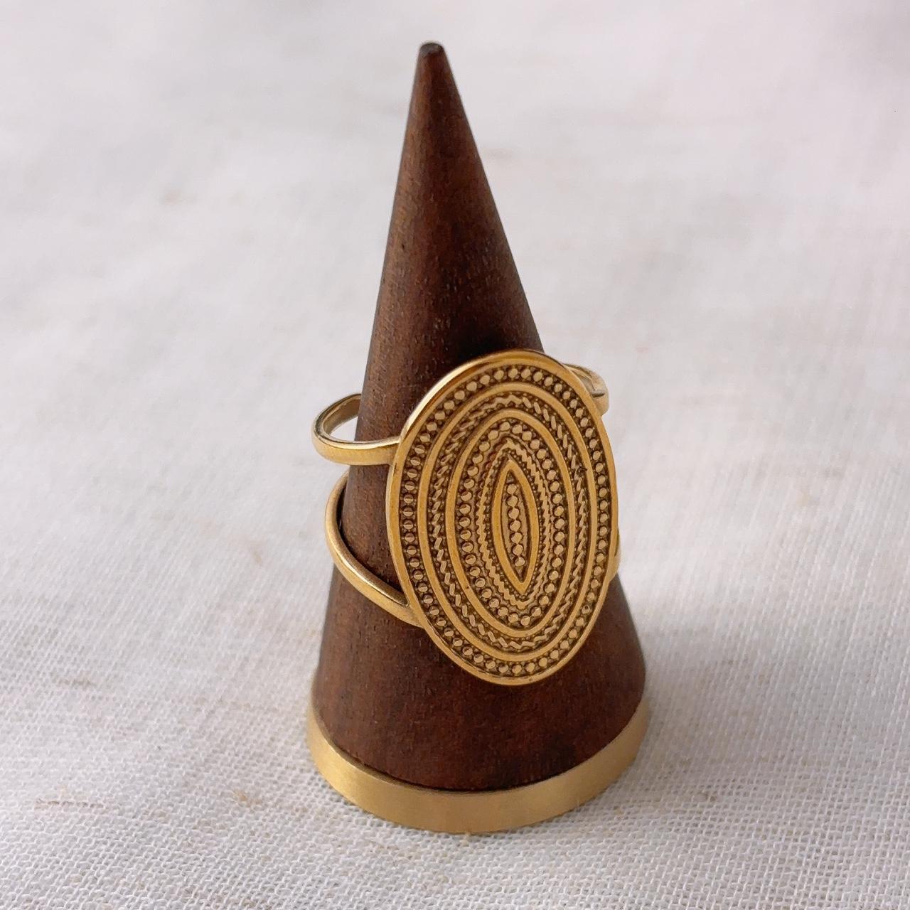 Gold Medallion Textured Ring