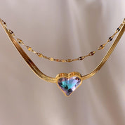 Galaxy Heart Gold Double Chain Necklace