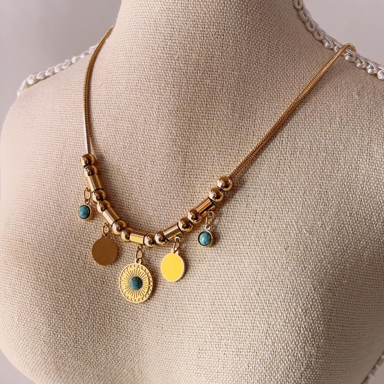 Rennes Gold Coin Turquoise Statement Necklace