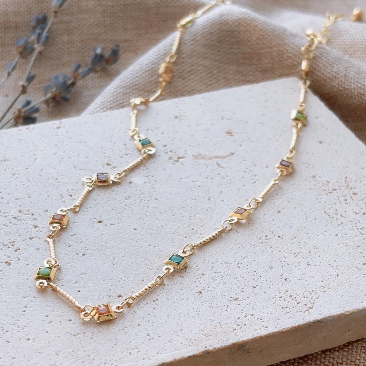 Dainty colourful gems gold necklace