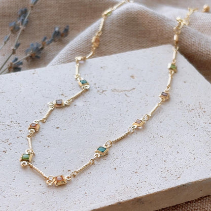 Dainty colourful gems gold necklace