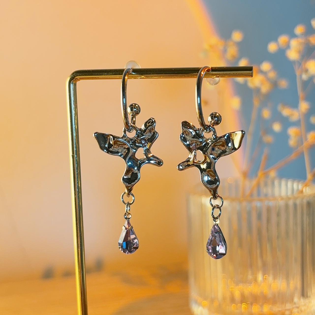 Atlas Butterfly Silver Hoop Stud Earrings
