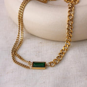 Faith Emerald Double Chain Gold Necklace