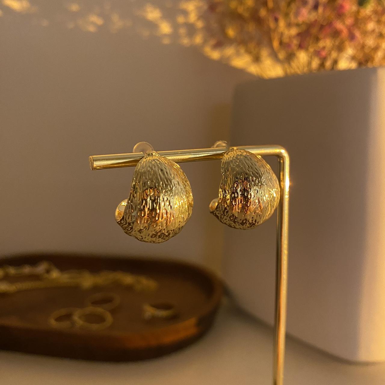 Luna Gold Hammered Teardrop Stud Earrings