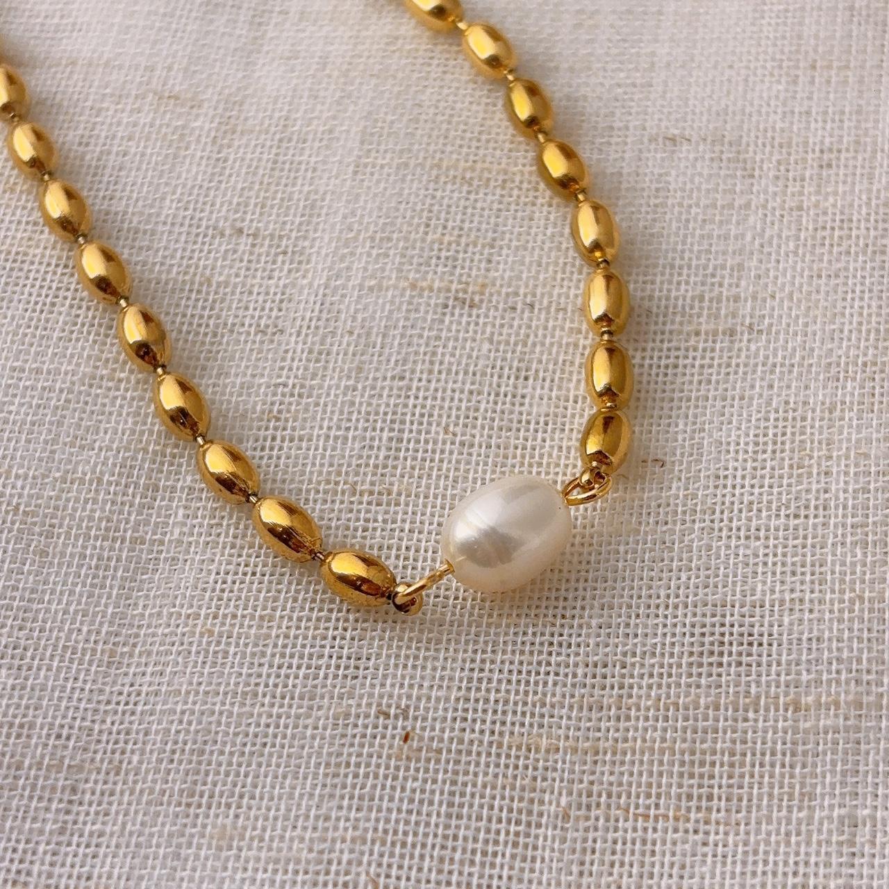 Harriet Pearl Gold Beaded Chain Necklace