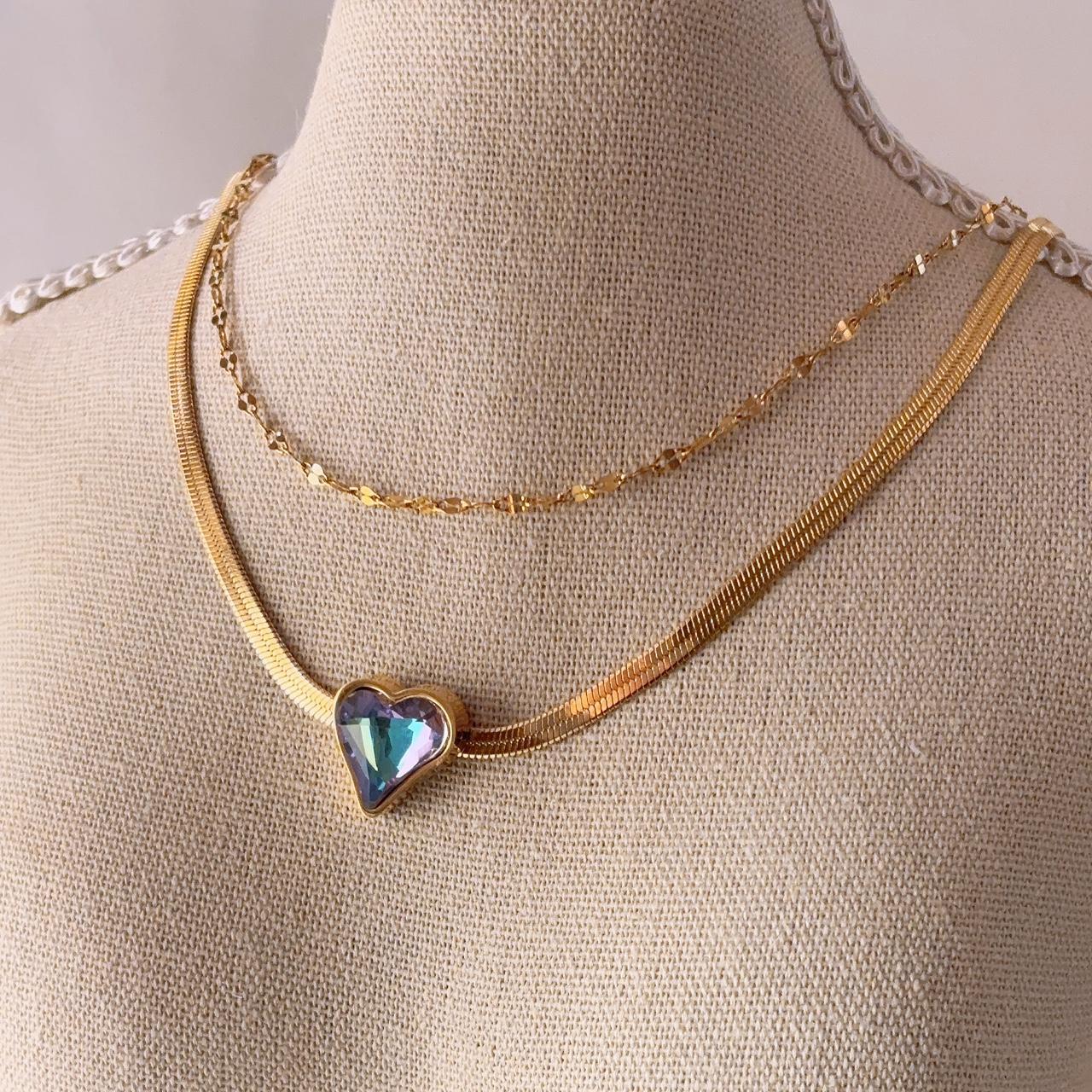 Galaxy Heart Gold Double Chain Necklace