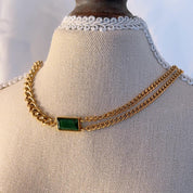Faith Emerald Double Chain Gold Necklace