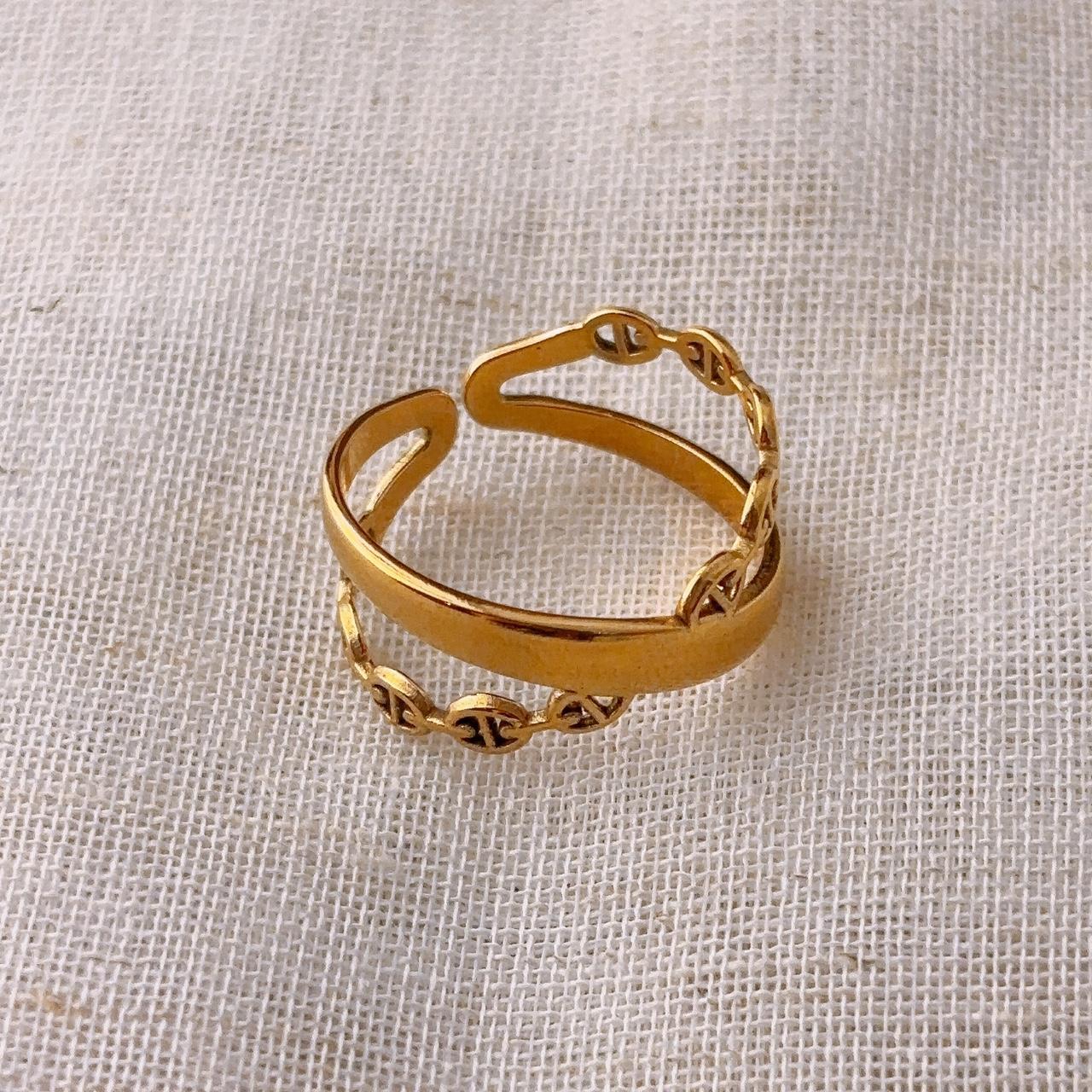 Despina Gold Buckle Double Cross Ring