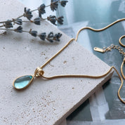 Bea Sky Blue Teardrop Pendant Gold Snake Chain Necklace