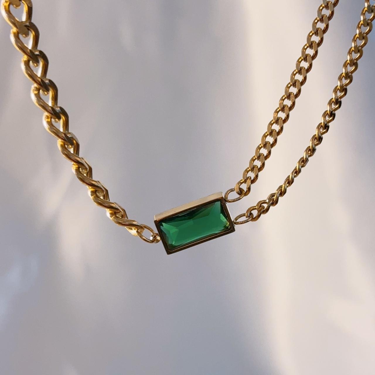 Faith Emerald Double Chain Gold Necklace