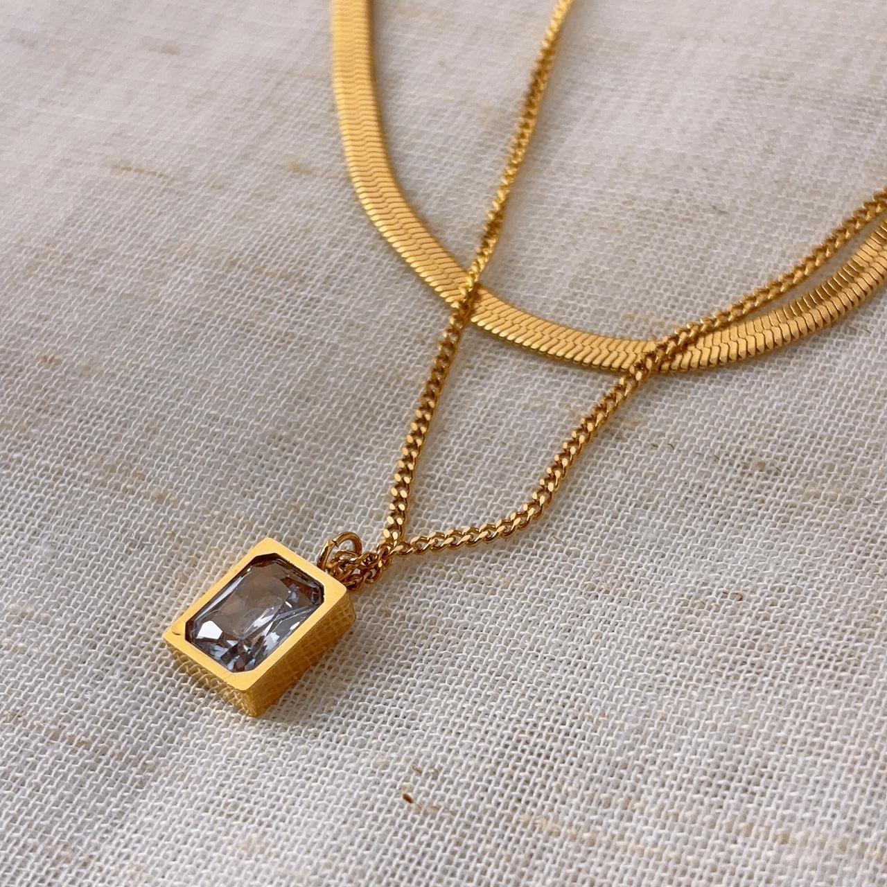 Eliza Clear Gem Double Layer Gold Necklace