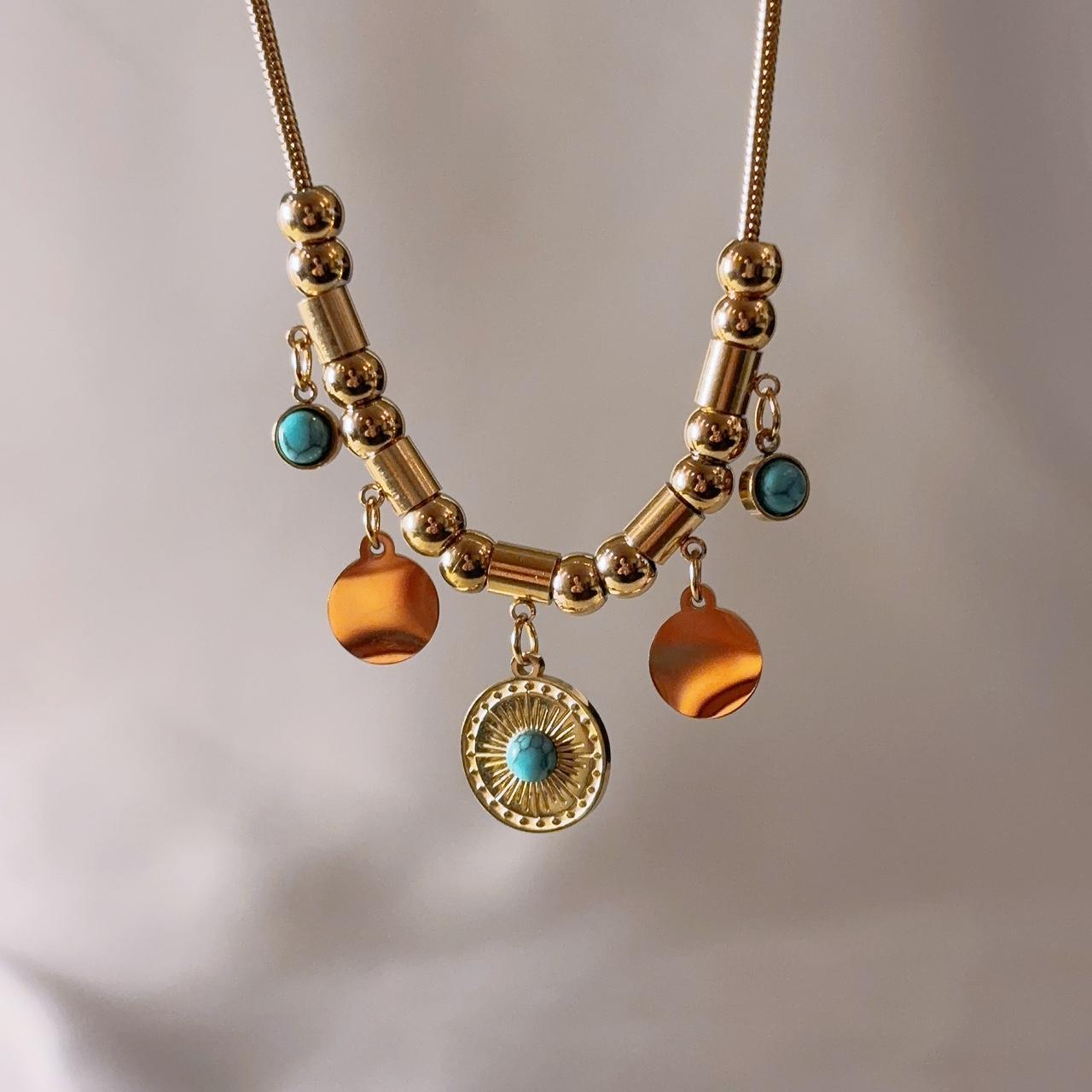 Rennes Gold Coin Turquoise Statement Necklace