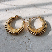 Sunburst Engraved Textured Gold Hoop Earring
