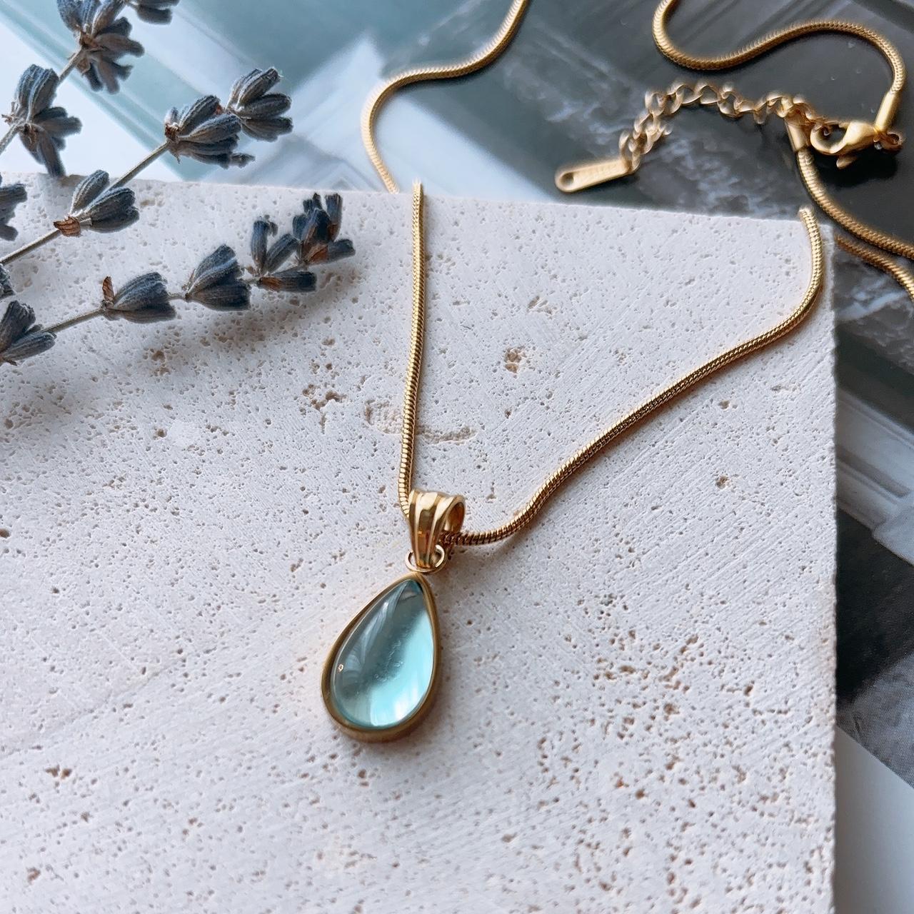 Bea Sky Blue Teardrop Pendant Gold Snake Chain Necklace