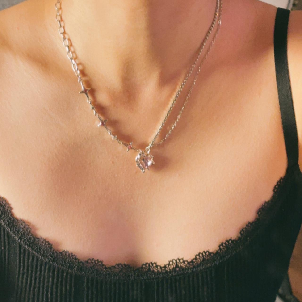 Love Stars Heart Pink Gem Pendant Necklace