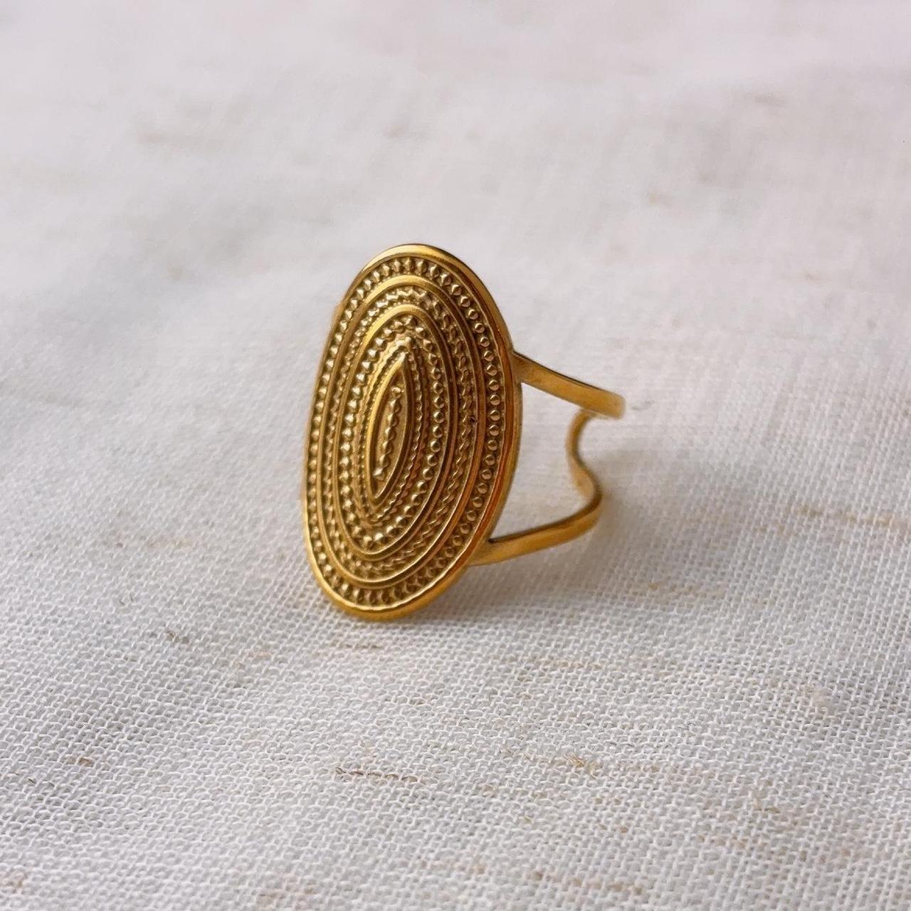 Gold Medallion Textured Ring