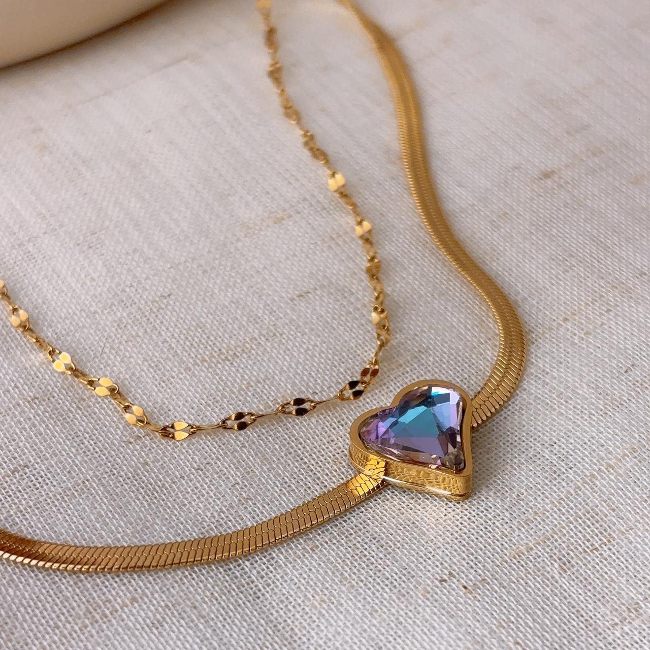 Galaxy Heart Gold Double Chain Necklace