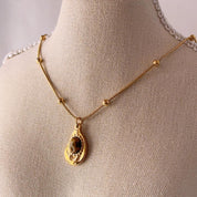 Tiger Stone Avocado Gold Pendant Necklace