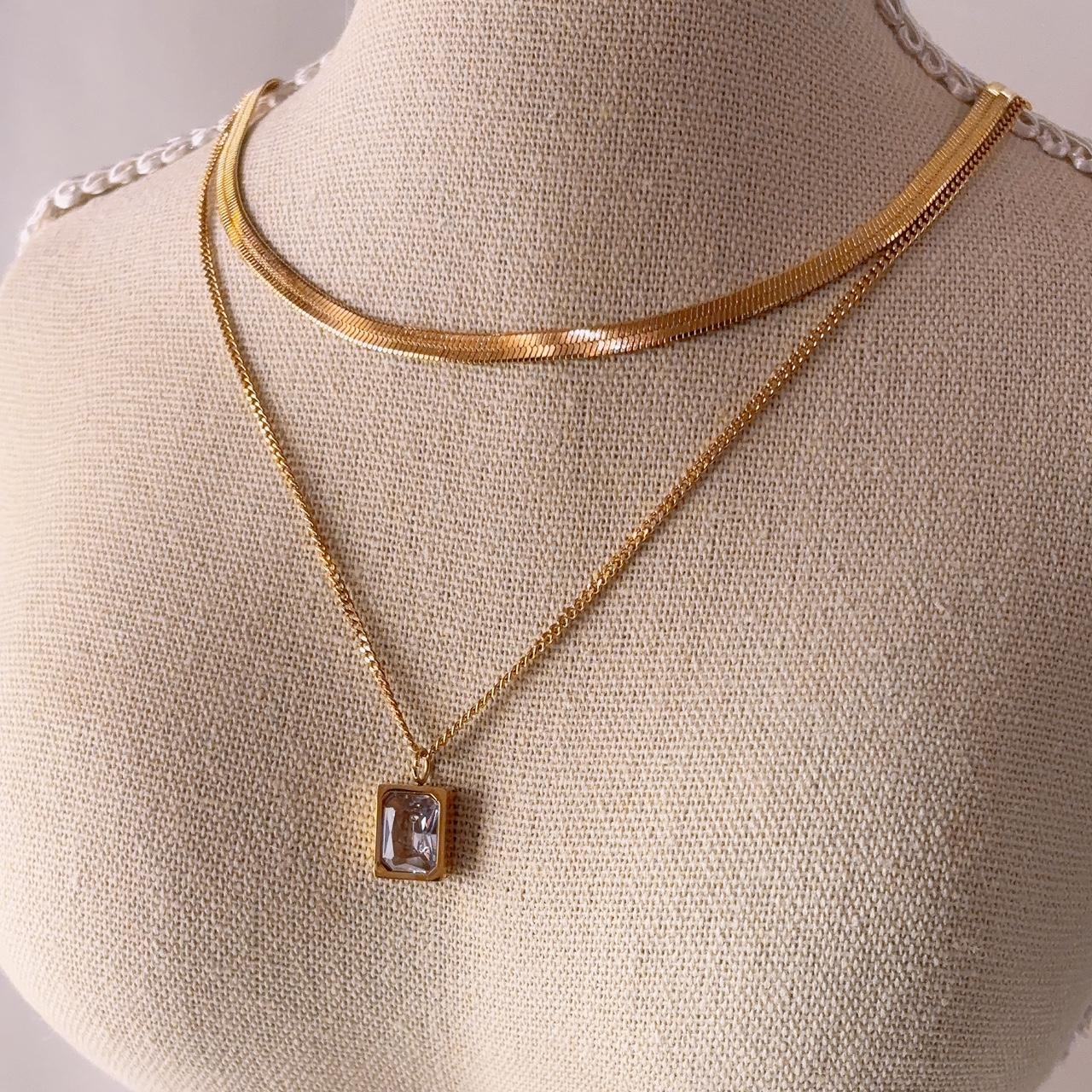 Eliza Clear Gem Double Layer Gold Necklace