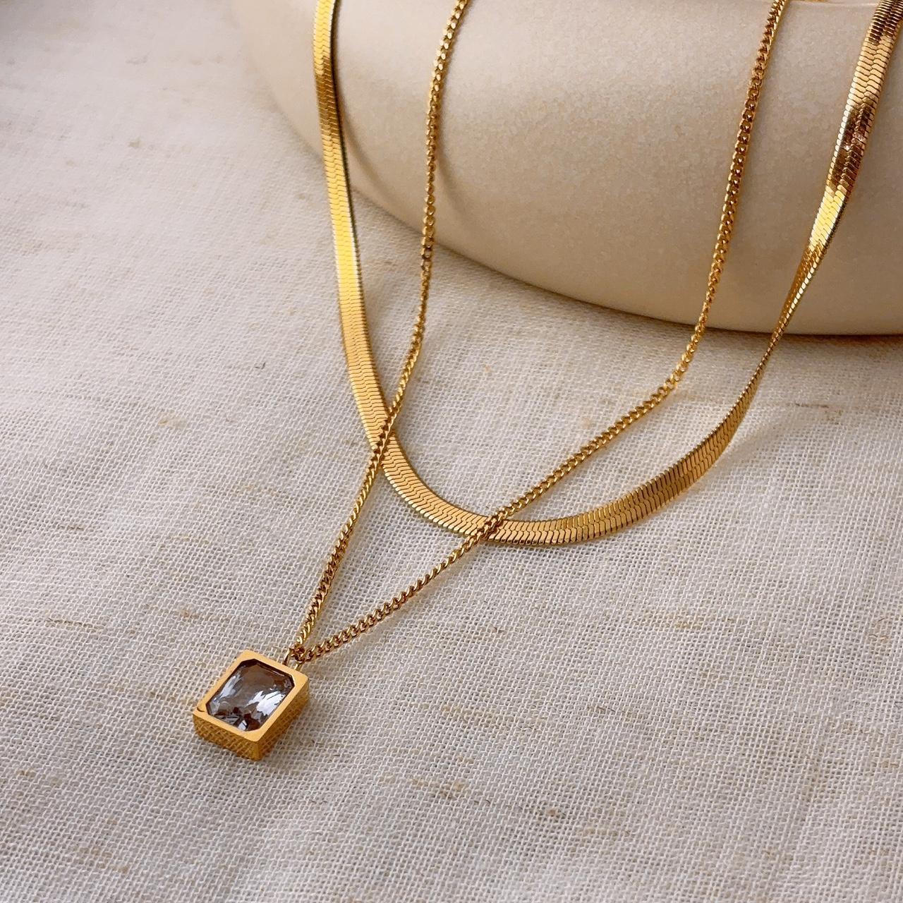 Eliza Clear Gem Double Layer Gold Necklace