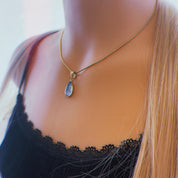 Bea Sky Blue Teardrop Pendant Gold Snake Chain Necklace