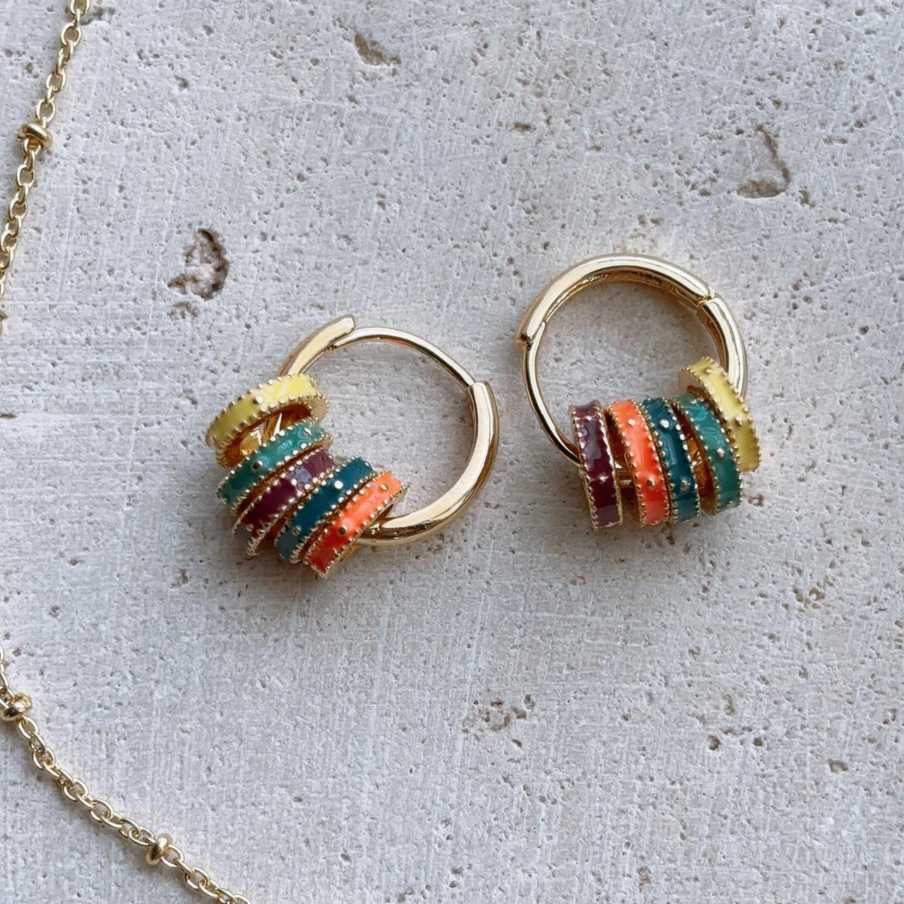 Zephyr colourful enamel gold hoop earrings