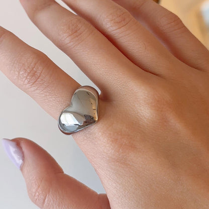 Love Heart chunky silver open ring