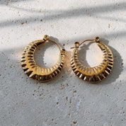 Sunburst Engraved Textured Gold Hoop Earring
