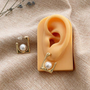 Elise Pearl Gold Hoop Stud Earrings
