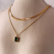 Eliza Emerald Gem Double Layer Gold Necklace