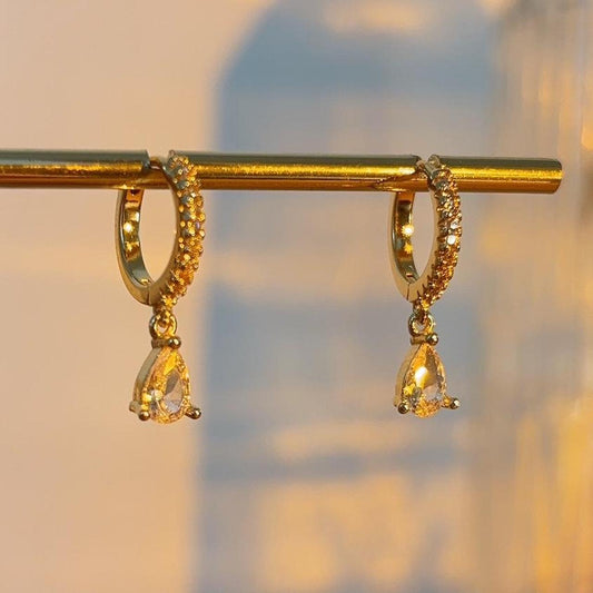 Teardrop dainty crystal clear huggie earrings