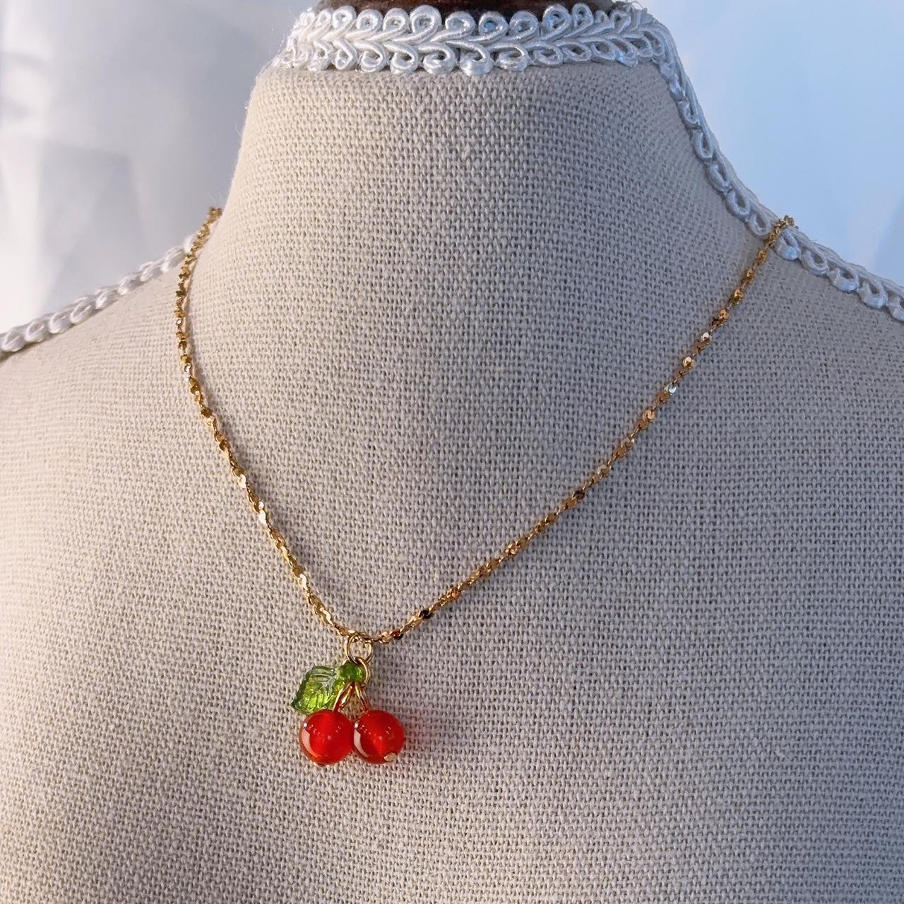 Summer Cherry Pendant Gold Necklace
