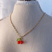 Summer Cherry Pendant Gold Necklace