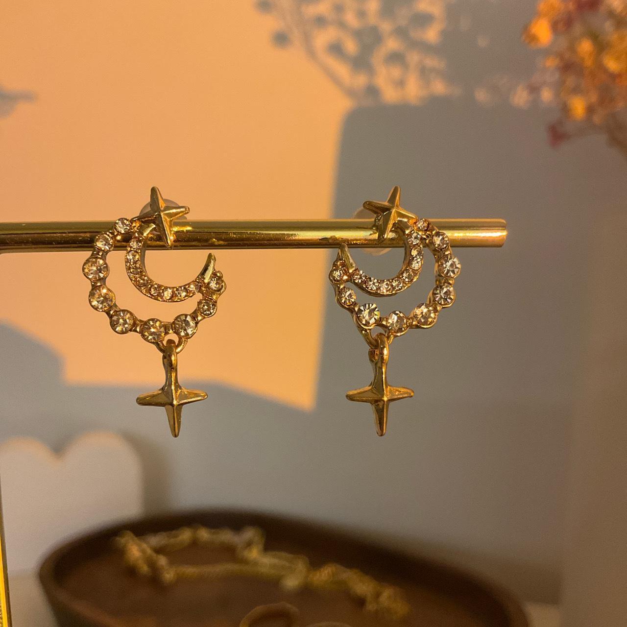 Gold Moon Drop Star Burst Embellished Dangle Earrings