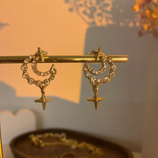 Gold Moon Drop Star Burst Embellished Dangle Earrings